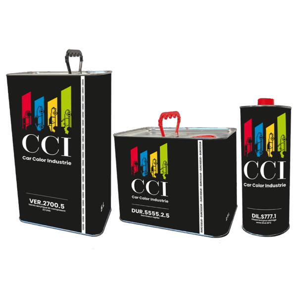 Kit : 5 litres vernis VER.2700.5 - 2,5 litres durcisseur rapide DUR.5555.2.5 - 1 litre diluant DIL.S777.1